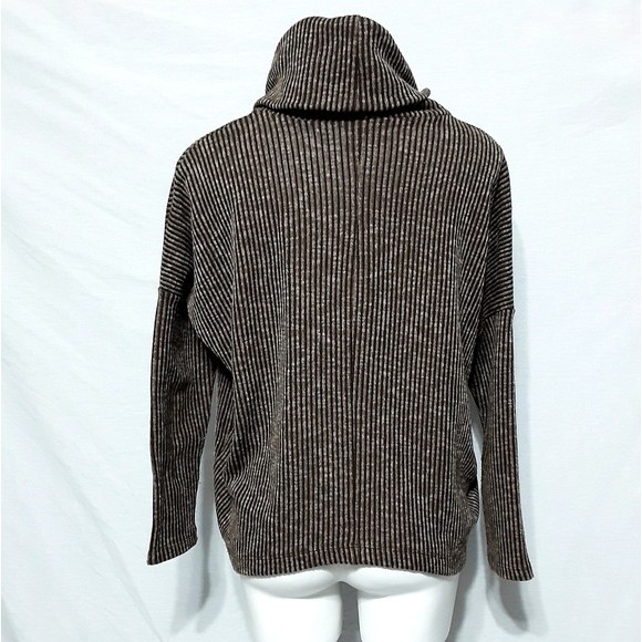 Ciara Sun Woo XS Pinstripe Mock Neck Ribbed Knit Oversized Sweater Cardigan Top - Picture 4 of 7